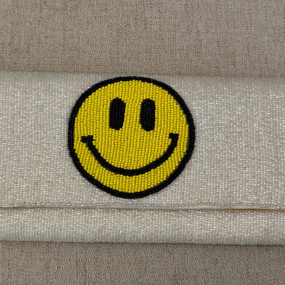 P -  White Beaded Smiley Face Clutch/Handbag